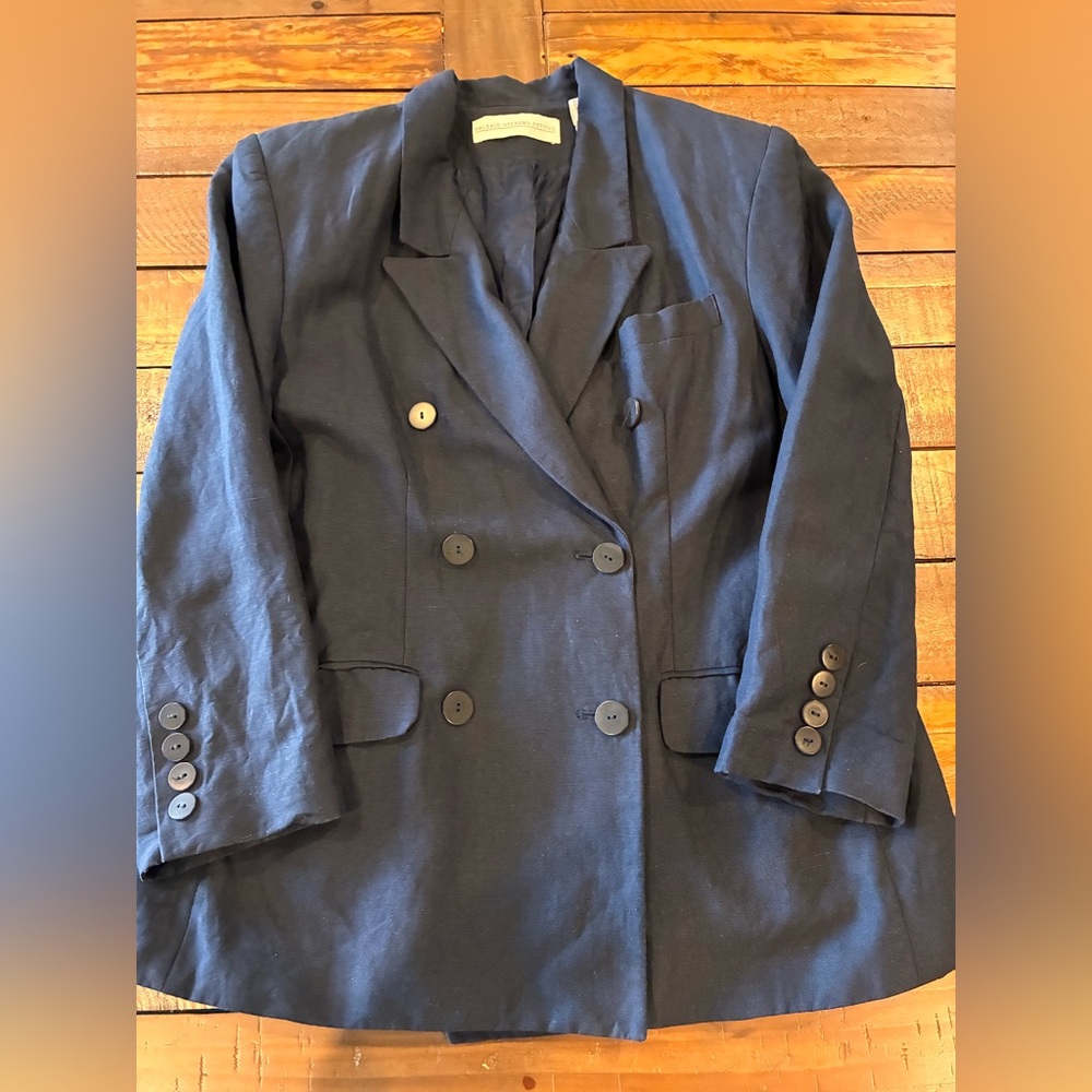 Valerie Stevens Navy Linen Blend Oversized Blazer 10P